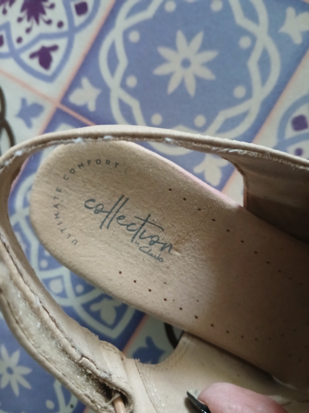 Clarks Cream Cork Wedge Sandals - Picture 2 of 3